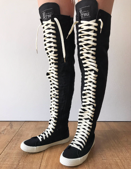 RTBU OREO 35 Hole Punk Goth Thigh Hi Canvas Laceup Zip Sneaker Boot Bl –  Refuse to be Usual