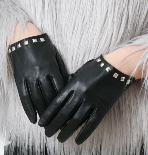 Genuine Sheepskin Leather Fashion Runway Model Scoop Wrist Gloves