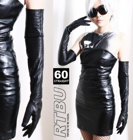 60cm Full Sleeve Under Arm Genuine Leather Runway Fashion Noir Mourn Opera Glove
