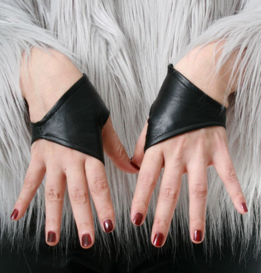 Genuine Leather Lambskin Punk Half Cropped Fingerless Mini Gloves XXS (16cm to 16.5cm)