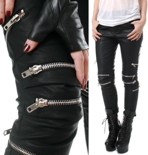 Punk Rock Vegan Armor Biker 8 Metal Zipper Faux Leather Pants Men
