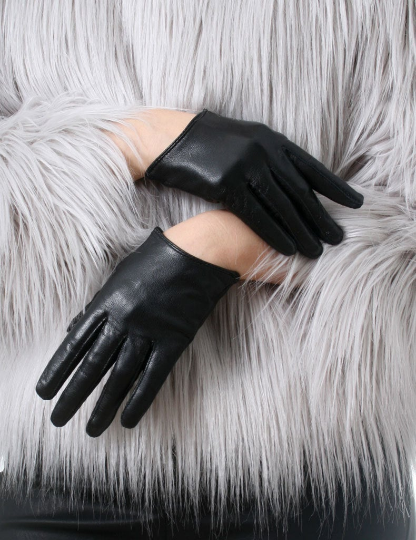 Genuine Sheepskin Leather Fashion Runway Celebrity Model Scoop Wrist Gloves