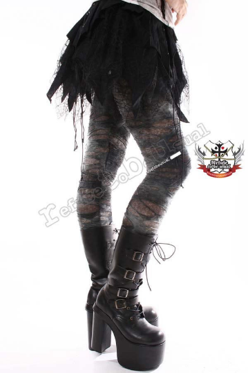 Punk Torn Distressed Broken Hole Ashy Gray Verdigris Tie Dye Mummy Legging S M L XL XXL