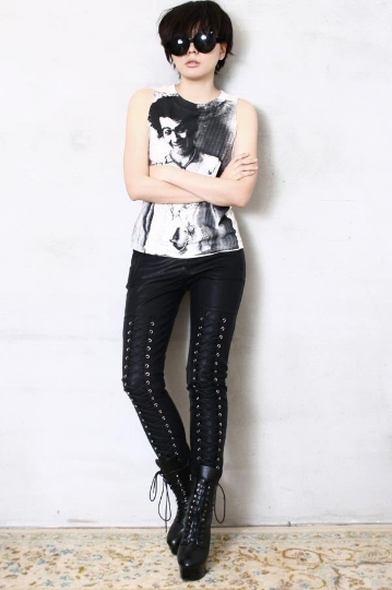 Chic Rock Runway Armor Corset Laceup Vegan Faux Leather Pleather Pants Men Women