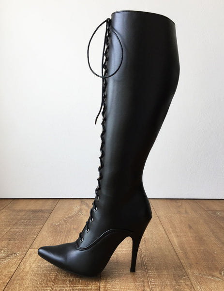 HANA II 12cm Stiletto Heel Hard Shaft Knee Hi Pointed Toe Vintage Style Fetish