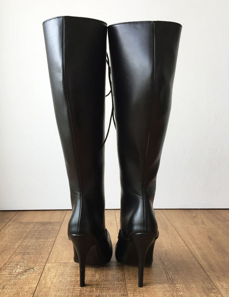 HANA II 12cm Stiletto Heel Hard Shaft Knee Hi Pointed Toe Vintage Style Fetish