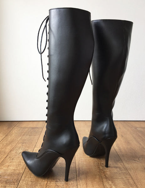 HANA II 12cm Stiletto Heel Hard Shaft Knee Hi Pointed Toe Vintage Style Fetish