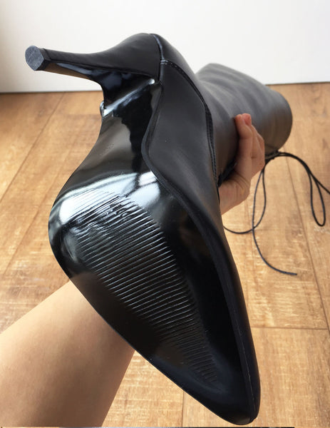 HANA II 12cm Stiletto Heel Hard Shaft Knee Hi Pointed Toe Vintage Style Fetish