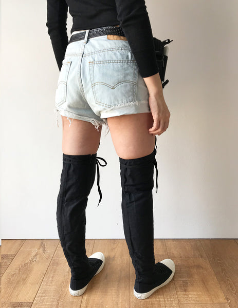 RTBU Ivory Frosting 35 Hole Punk Thigh Hi Black Canvas Lace Up Sneaker Boots