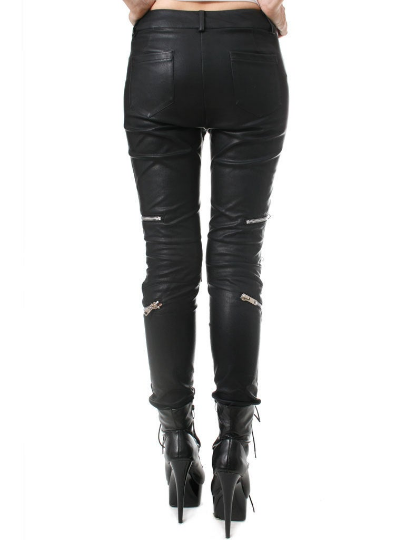 Punk Rock Vegan Armor Biker 8 Metal Zipper Faux Leather Pants Men Women