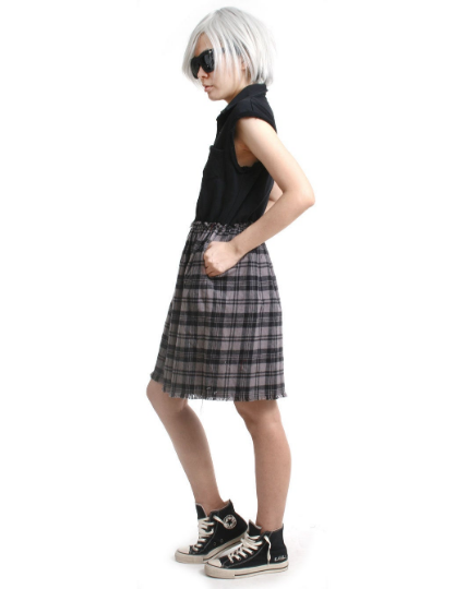 RTBU Cutie Punk Sweatshirt Gray Tartan Flannel Button Sleeveless One Piece Dress