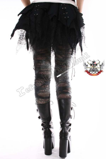 Punk Torn Distressed Broken Hole Ashy Gray Verdigris Tie Dye Mummy Legging S M L XL XXL