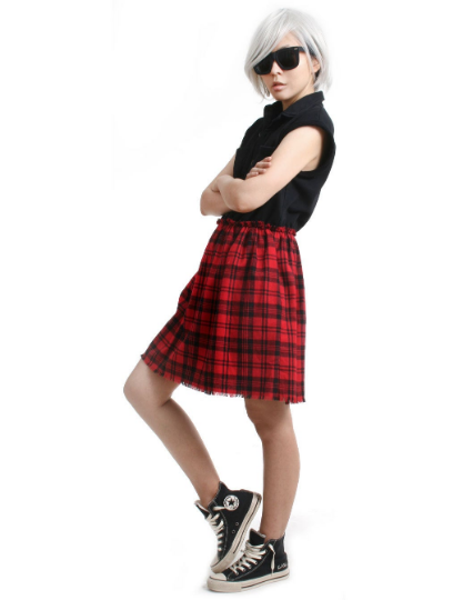 RTBU Cutie Punk Sweatshirt Red Tartan Flannel Button Sleeveless One Piece Dress