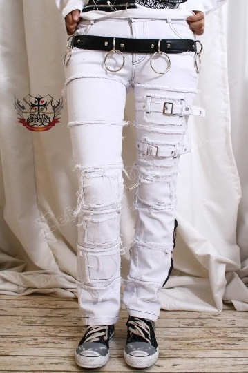 PUNK EMO Distressed Buckle Stretch Cigarette JEAN White – Refuse to be Usual