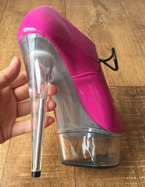 15cm Clear Ice Crystal Platform Hot Pink Oxford Bootie Extreme Heel pole dancing