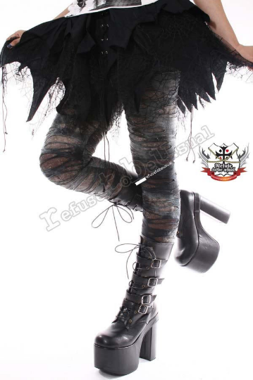 Punk Torn Distressed Broken Hole Ashy Gray Verdigris Tie Dye Mummy Legging S M L XL XXL