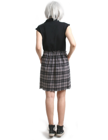 RTBU Cutie Punk Sweatshirt Gray Tartan Flannel Button Sleeveless One Piece Dress