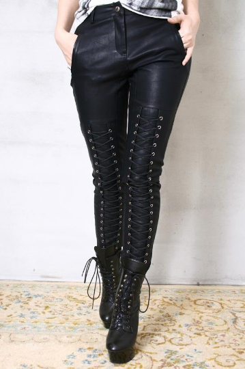 Chic Rock Runway Armor Corset Laceup Vegan Faux Leather Pleather Pants Men Women
