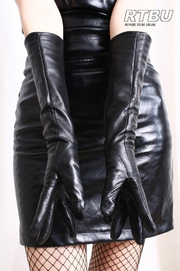 40cm Below Elbow Genuine Leather Runway Fashion Eveining Formal Coat Gloves