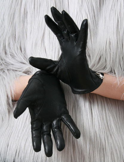 Genuine Leather Lambskin Sheepskin Punk Rocker Biker Dancer Fingers Zip Glove Lined