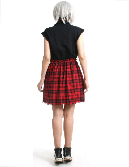 RTBU Cutie Punk Sweatshirt Red Tartan Flannel Button Sleeveless One Piece Dress