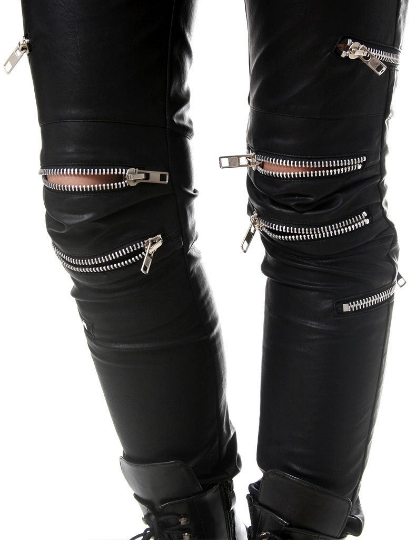 Punk Rock Vegan Armor Biker 8 Metal Zipper Faux Leather Pants Men Women