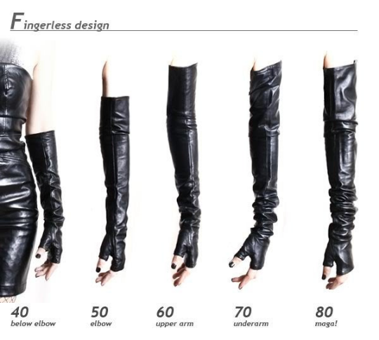 60cm (23.75") Fingerless Genuine Leather Gothic Underarm Show Girl Party Glove Runway Accessory