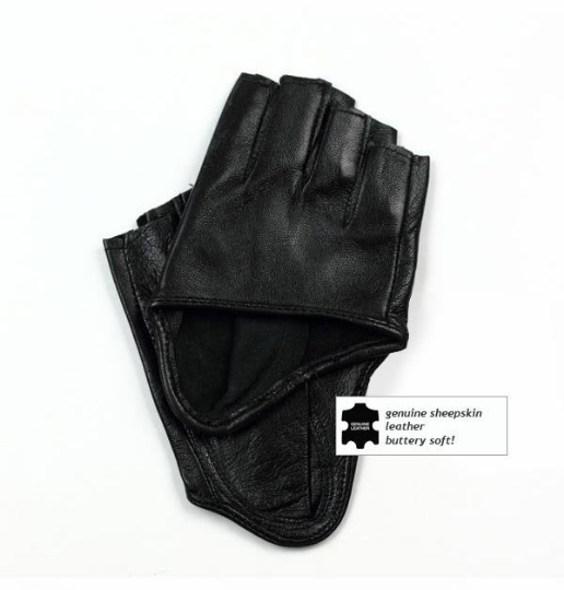 Genuine Leather Python Snake Texture on Lambskin Runway Punk Rocker Cutaway Cropped Half Finger Glove (16-17cm palm)