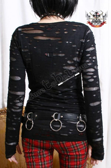 RTBU Gothic Punk Rocker Distressed Broken Mummy Corroded Raggedy Sheer Thumb Hole Mitten Shirt Top Unisex