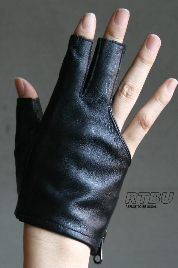 Genuine Leather Lambskin Sheepskin Punk Rocker Biker Dancer Fingerless Zip Glove (for 18cm palm)