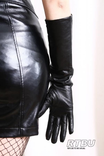 40cm Below Elbow Genuine Leather Runway Fashion Eveining Formal Coat Gloves