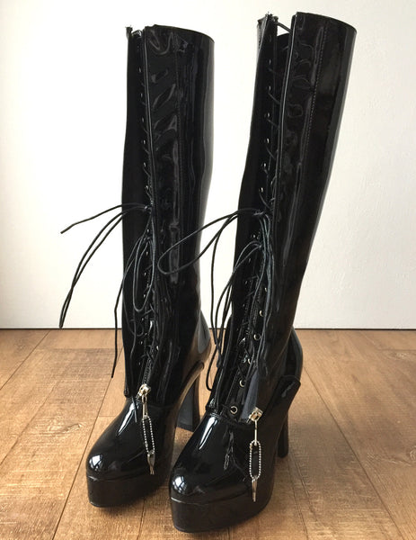 RTBU ADNAN Secret Locking Zip 12cm Spool Hidden Shoe Lace Knee Boots BDSM Fetish