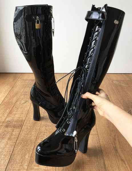 RTBU ADNAN II Secret Locking Zip Padlock Strap Knee 12cm Spool Boot Fetish BDSM
