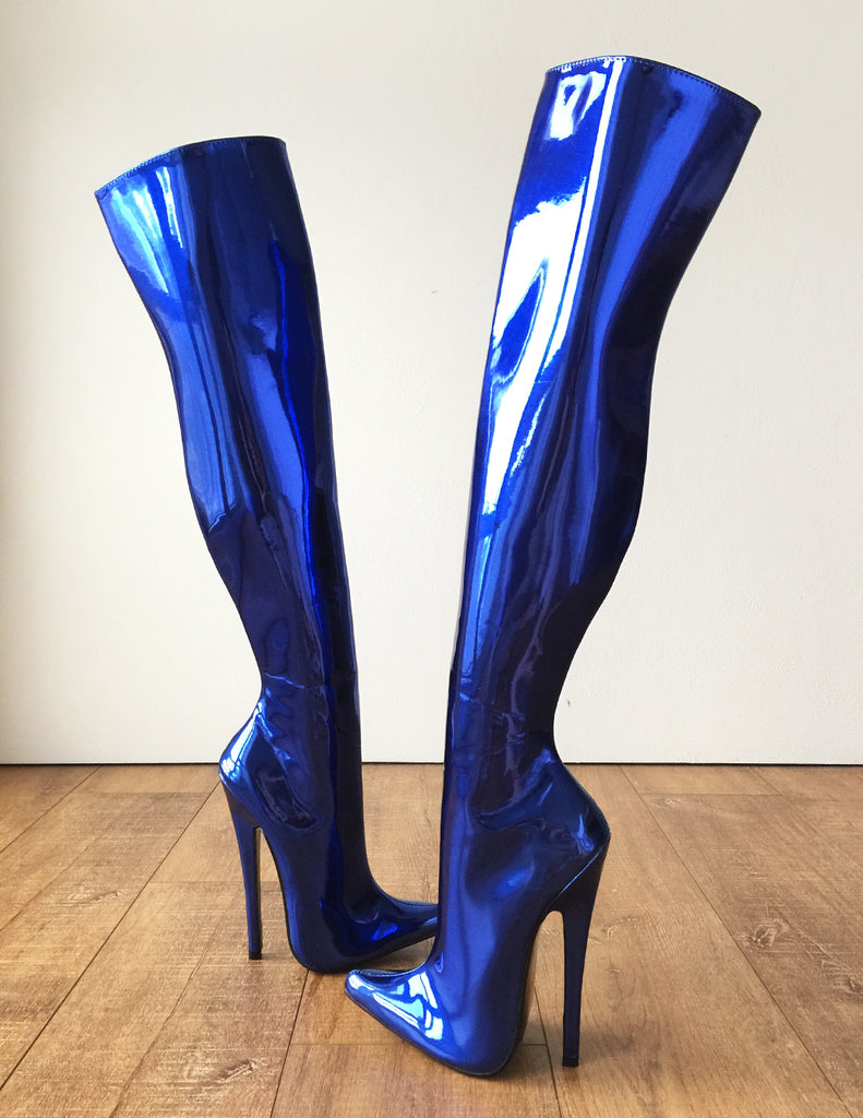 RTBU CHRIS 70cm Hard Shaft Customized Mid-Thigh 18cm Stiletto Boot Metallic Blue