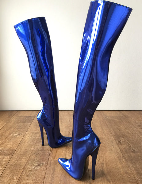 RTBU CHRIS 70cm Hard Shaft Customized Mid-Thigh 18cm Stiletto Boot Metallic Blue
