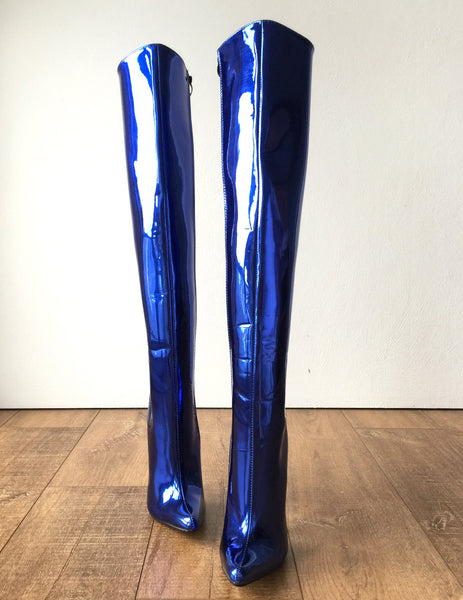 RTBU CHRIS 70cm Hard Shaft Customized Mid-Thigh 18cm Stiletto Boot Metallic Blue