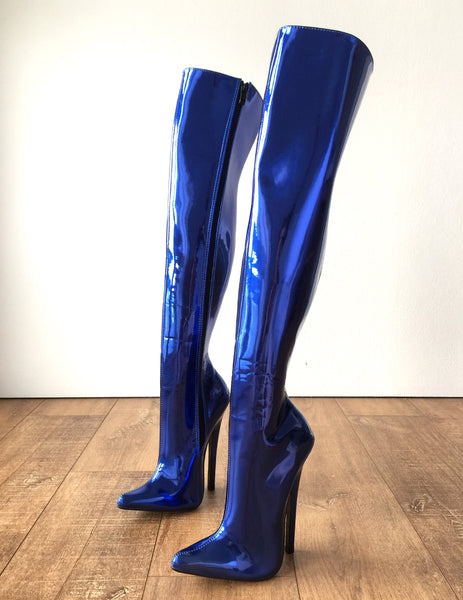 RTBU CHRIS 70cm Hard Shaft Customized Mid-Thigh 18cm Stiletto Boot Metallic Blue