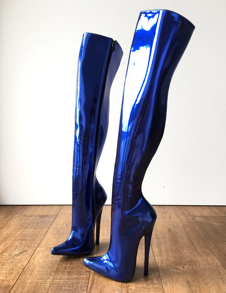 RTBU CHRIS 70cm Hard Shaft Customized Mid-Thigh 18cm Stiletto Boot Metallic Blue
