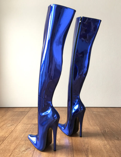 RTBU CHRIS 70cm Hard Shaft Customized Mid-Thigh 18cm Stiletto Boot Metallic Blue