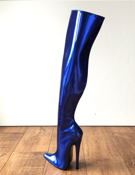 RTBU CHRIS 70cm Hard Shaft Customized Mid-Thigh 18cm Stiletto Boot Metallic Blue