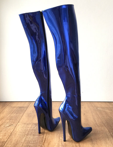 RTBU CHRIS 70cm Hard Shaft Customized Mid-Thigh 18cm Stiletto Boot Metallic Blue