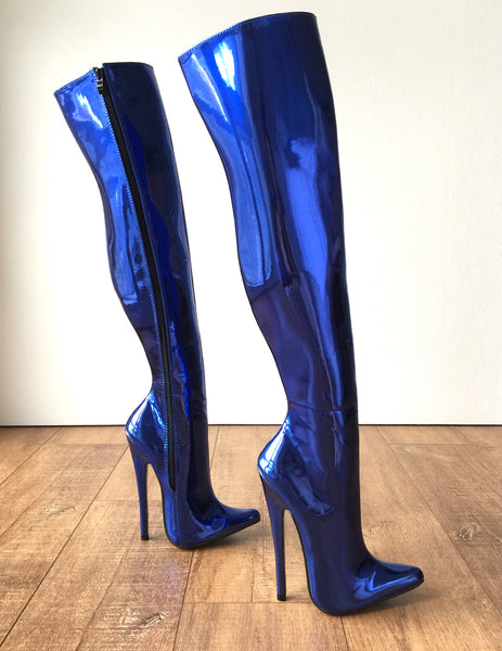 RTBU CHRIS 70cm Hard Shaft Customized Mid-Thigh 18cm Stiletto Boot Metallic Blue