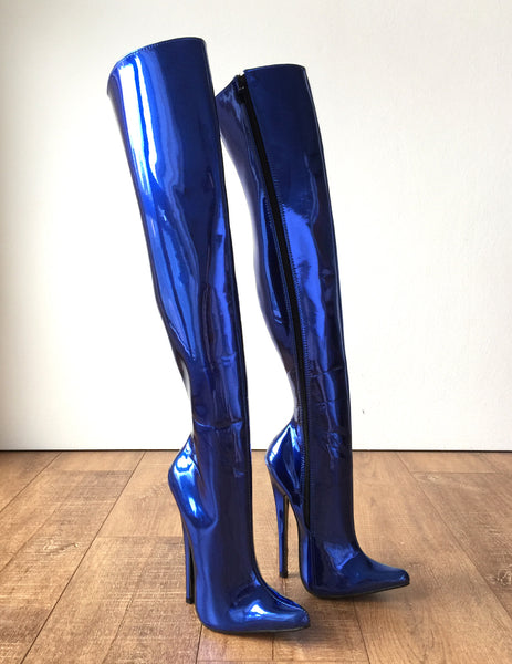 RTBU CHRIS 70cm Hard Shaft Customized Mid-Thigh 18cm Stiletto Boot Metallic Blue