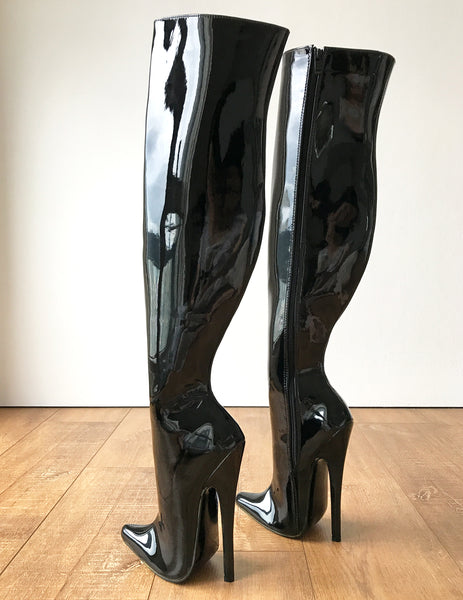 RTBU CHRIS 65cm Hard Shaft Customized Mid-Thigh 18cm Stiletto Boot Black Patent