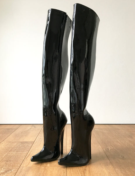RTBU CHRIS 65cm Hard Shaft Customized Mid-Thigh 18cm Stiletto Boot Black Patent