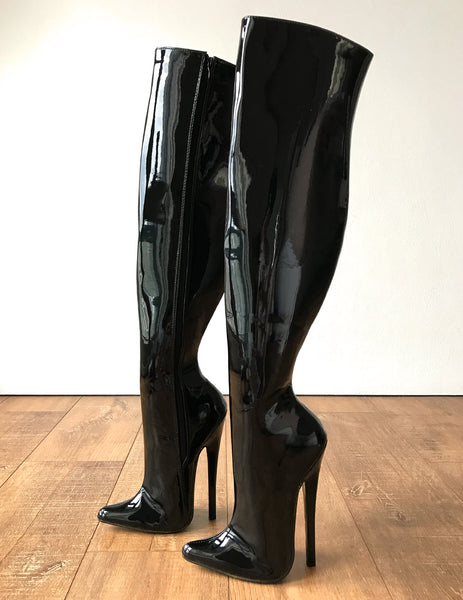 RTBU CHRIS 65cm Hard Shaft Customized Mid-Thigh 18cm Stiletto Boot Black Patent