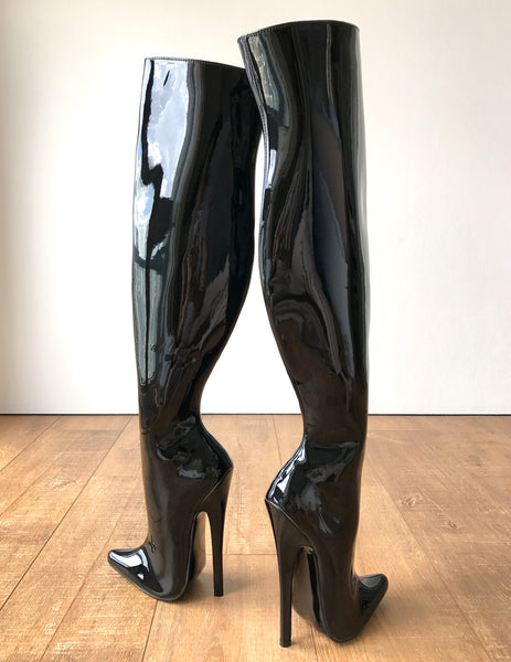 RTBU CHRIS 65cm Hard Shaft Customized Mid-Thigh 18cm Stiletto Boot Black Patent