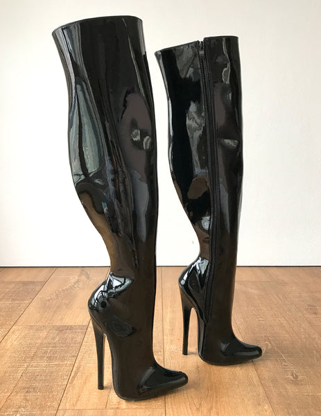 RTBU CHRIS 65cm Hard Shaft Customized Mid-Thigh 18cm Stiletto Boot Black Patent