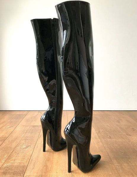 RTBU CHRIS 65cm Hard Shaft Customized Mid-Thigh 18cm Stiletto Boot Black Patent