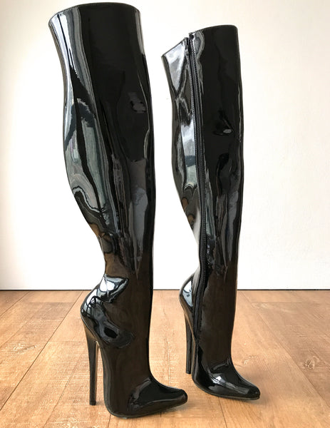 RTBU CHRIS 65cm Hard Shaft Customized Mid-Thigh 18cm Stiletto Boot Black Patent
